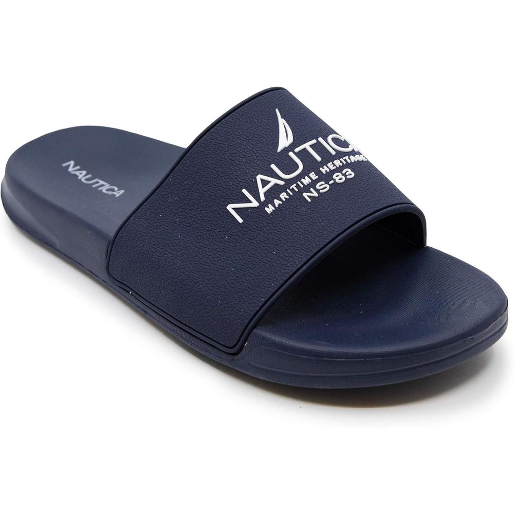 imageNautica Mens Open Toe Slide Sandals  Comfortable Indoor amp Outdoor Shower SlippersNavy Porter