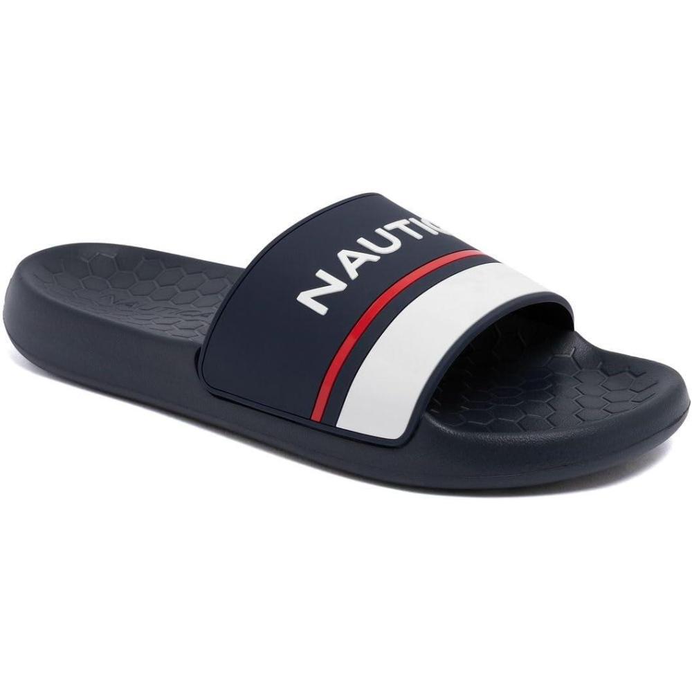 imageNautica Mens Open Toe Slide Sandals  Comfortable Indoor amp Outdoor Shower SlippersNavy Red Whiteatun