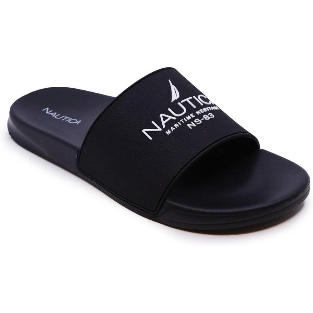 imageNautica Mens Open Toe Slide Sandals  Comfortable Indoor amp Outdoor Shower SlippersPorterblackWhite