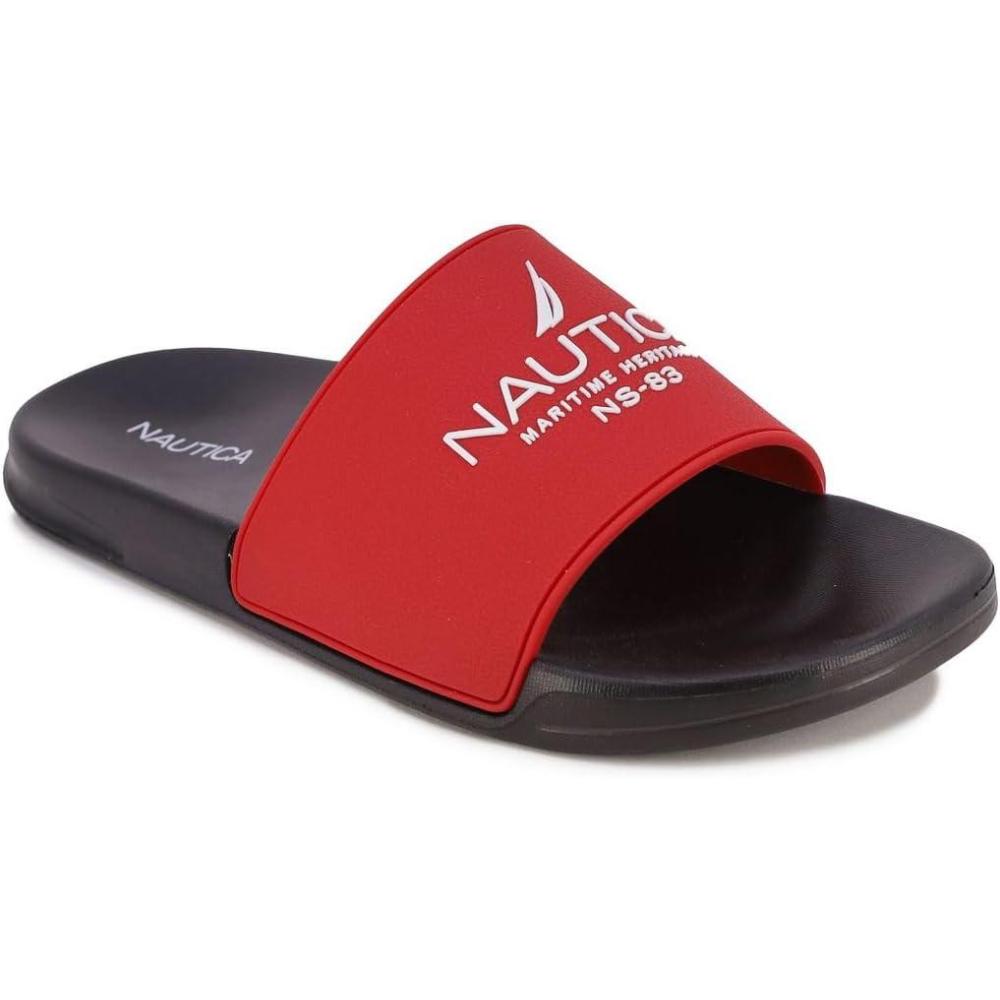 imageNautica Mens Open Toe Slide Sandals  Comfortable Indoor amp Outdoor Shower SlippersRed Black Porter