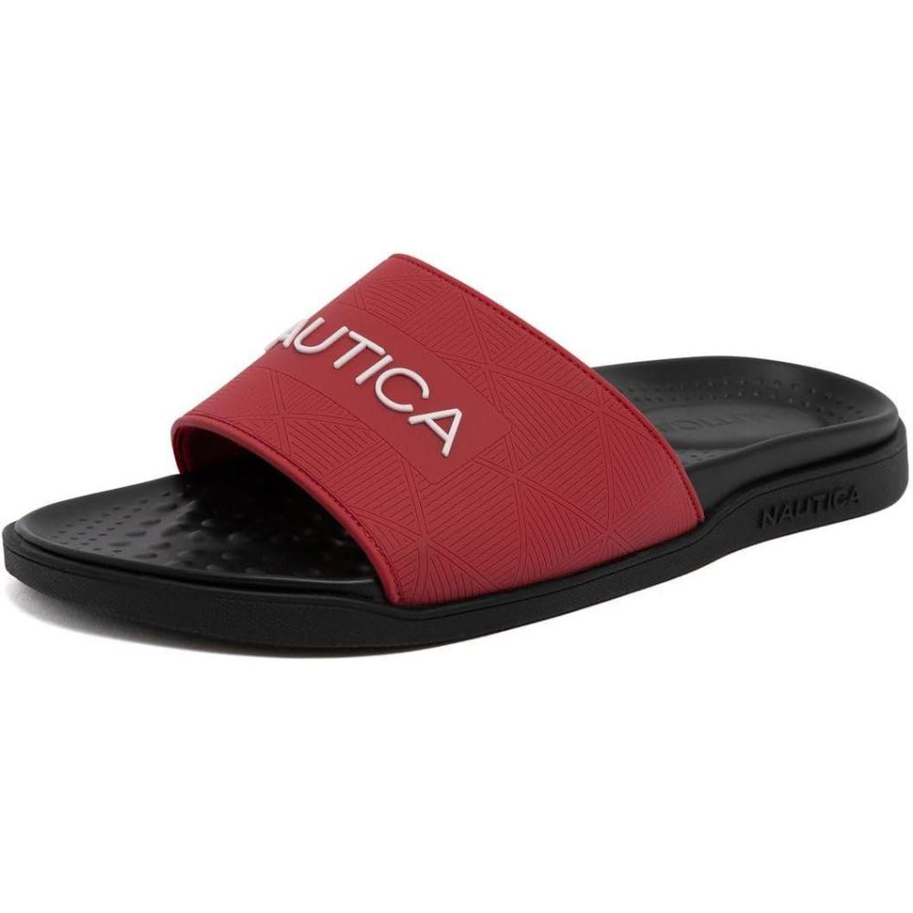 imageNautica Mens Open Toe Slide Sandals  Comfortable Indoor amp Outdoor Shower SlippersRed Blackpierre