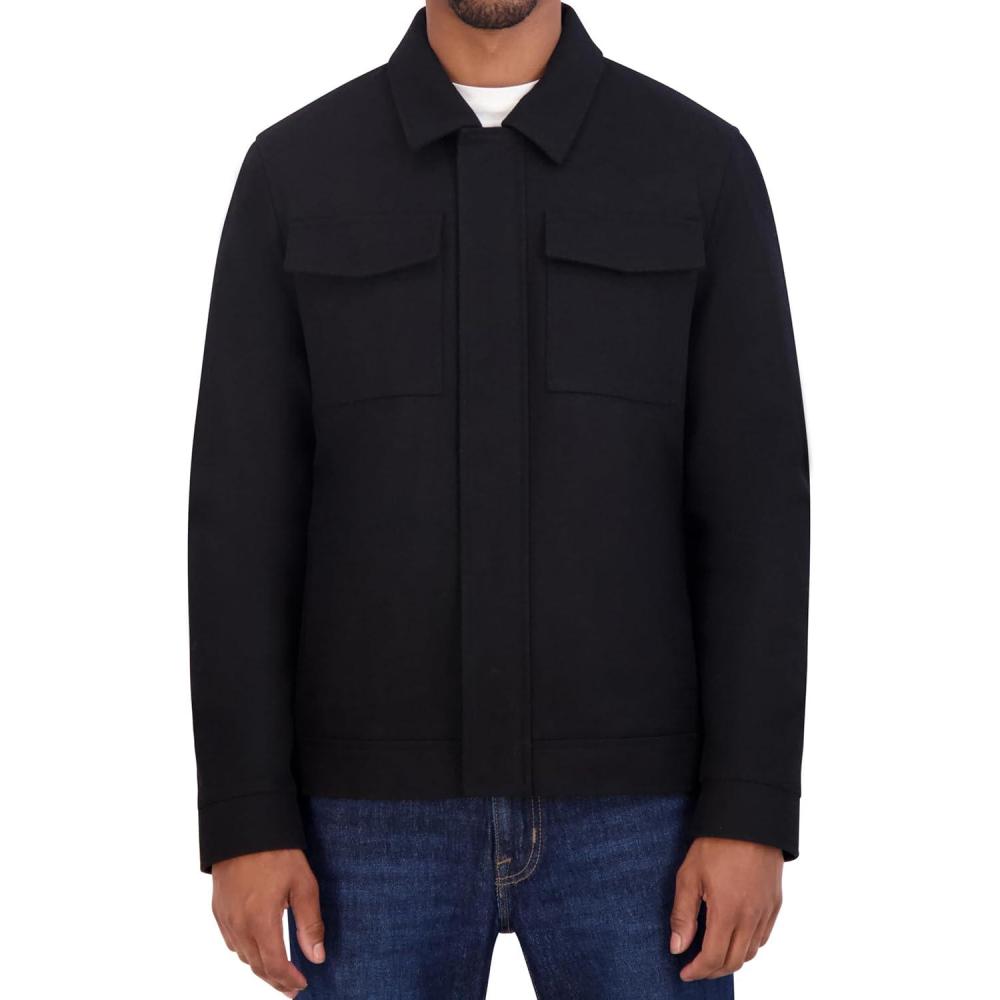 imageNautica Mens Wool Jacket Diamond Quilted Lining Polyfill Insulation Snap amp Zip ClosureBlack