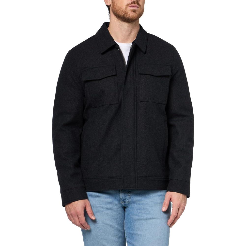imageNautica Mens Wool Jacket Diamond Quilted Lining Polyfill Insulation Snap amp Zip ClosureCharcoal