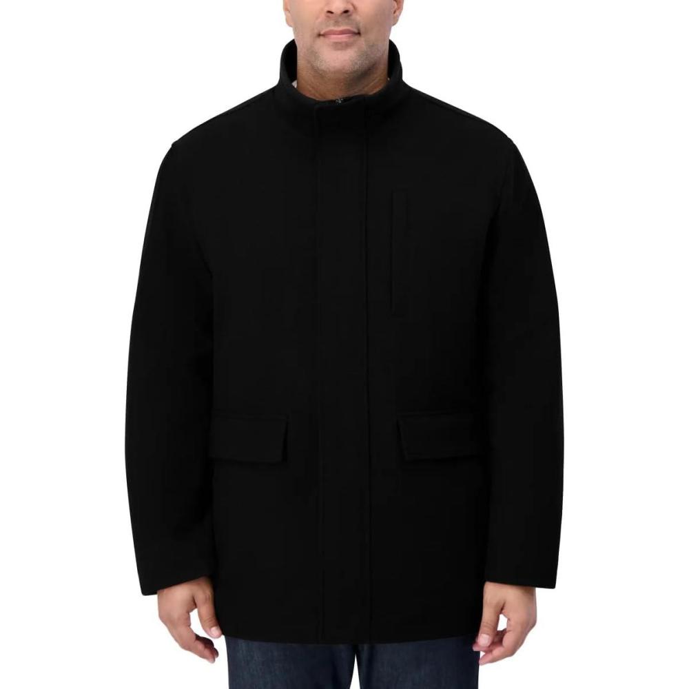 imageNautica Mens Wool Jacket Diamond Quilted Lining Polyfill Insulation Snap amp Zip ClosureOnyx