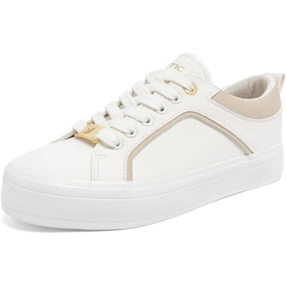 imageNautica Womens LaceUp Platform Fashion Sneakers LowTop Casual Walking amp Tennis Shoes PlatformWhite Bone Davidia