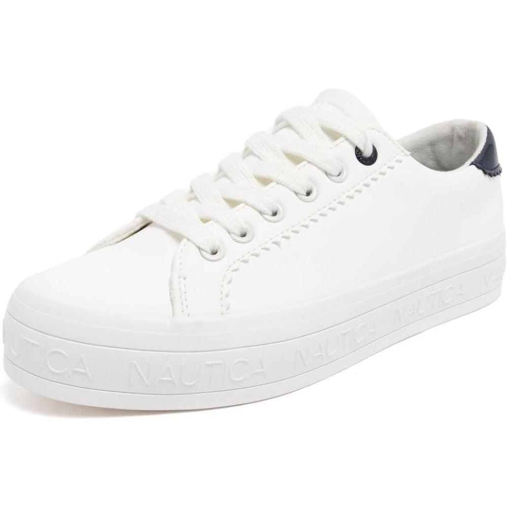 imageNautica Womens LaceUp Platform Fashion Sneakers LowTop Casual Walking amp Tennis Shoes PlatformWhite Navy Ilex
