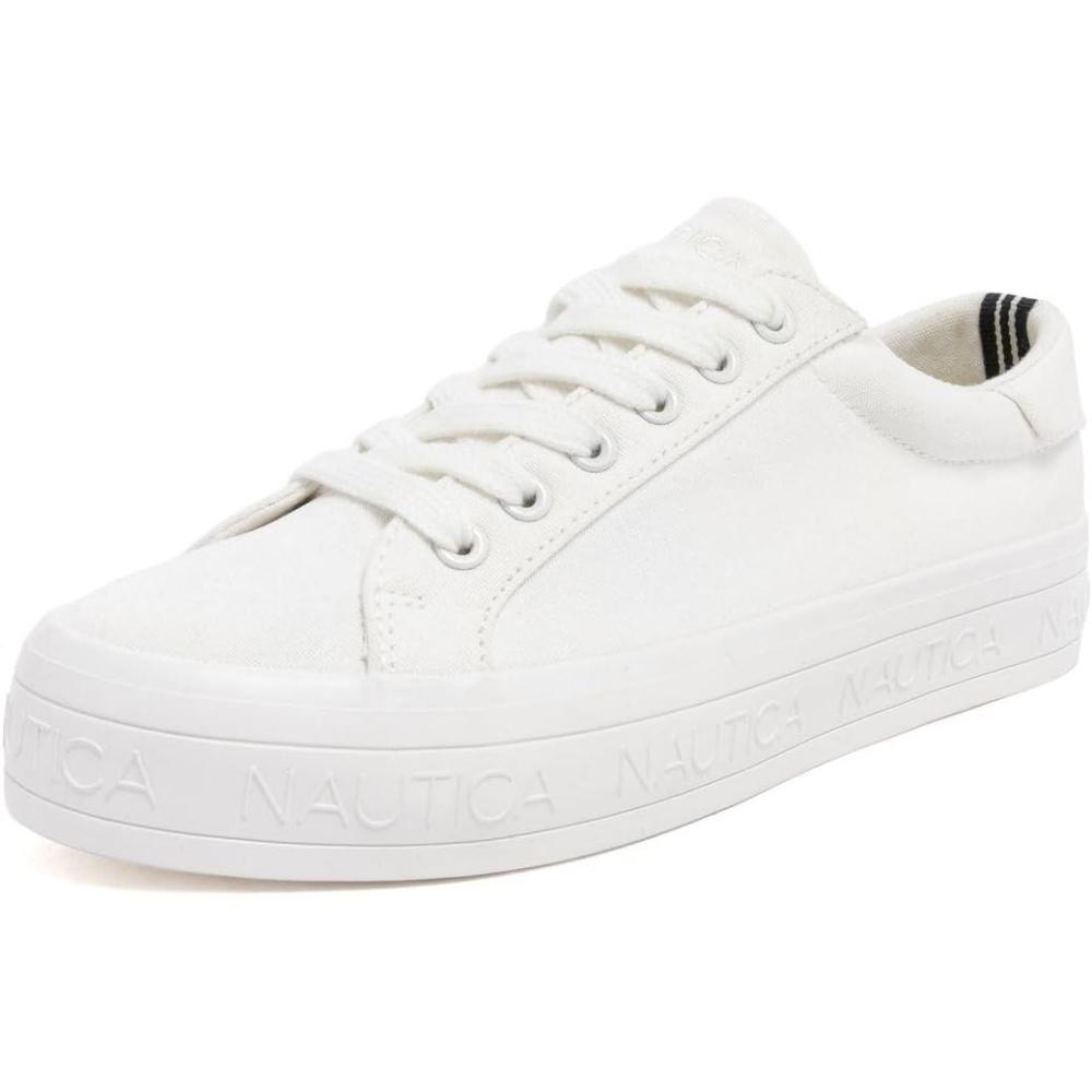 imageNautica Womens LaceUp Platform Fashion Sneakers LowTop Casual Walking amp Tennis Shoes PlatformWhite Sunshine