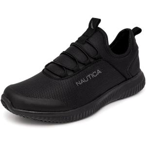 Nautica Black Non Slip Slip On/Lace-Up Work Shoes, Safety Water Resistant Chef Kitchen Trabajo Zapatos Restaurant or Food Service Sneakers – Comfortable and Lightweight for Men and Women(Leda Black 1)