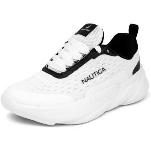 Nautica Boys Youth Lace Up Sneakers, Lightweight Mesh Athletic Running Shoes for Kids Cushioned Comfort Sole for School Sports Walking(Black White-nigel)