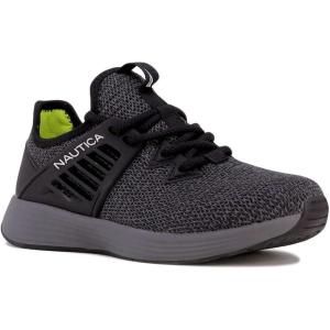 Nautica Boys Youth Lace Up Sneakers, Lightweight Mesh Athletic Running Shoes for Kids Cushioned Comfort Sole for School Sports Walking(Grey Black)