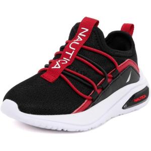 Nautica Kids Athletic Slip-On Sneakers – Comfortable Bungee Running Shoes for Boys and Girls – Stylish and Supportive Footwear for Active Kids (Big Kid/Little Kid/Toddler)(Black Red-shay)