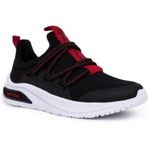 Nautica Kids Athletic Slip-On Sneakers – Comfortable Bungee Running Shoes for Boys and Girls – Stylish and Supportive Footwear for Active Kids (Big Kid/Little Kid/Toddler)(Black/Red)