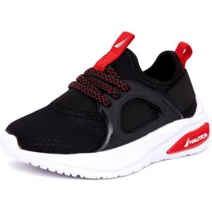 Nautica Kids Athletic Slip-On Sneakers – Comfortable Bungee Running Shoes for Boys and Girls – Stylish and Supportive Footwear for Active Kids (Big Kid/Little Kid/Toddler)(Black Red-splash)