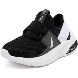 Nautica Kids Athletic Slip-On Sneakers – Comfortable Bungee Running Shoes for Boys and Girls – Stylish and Supportive Footwear for Active Kids (Big Kid/Little Kid/Toddler)(Black White Grey)