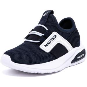 Nautica Kids Athletic Slip-On Sneakers – Comfortable Bungee Running Shoes for Boys and Girls – Stylish and Supportive Footwear for Active Kids (Big Kid/Little Kid/Toddler)(Navy White-mavven)