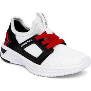 Nautica Kids Athletic Slip-On Sneakers – Comfortable Bungee Running Shoes for Boys and Girls – Stylish and Supportive Footwear for Active Kids (Big Kid/Little Kid/Toddler)(White Black Red)