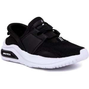 Nautica Kids Athletic Slip-On Sneakers – Comfortable Bungee Running Shoes for Boys and Girls – Stylish and Supportive Footwear for Active Kids (Big Kid/Little Kid/Toddler)(Black White-malmin)