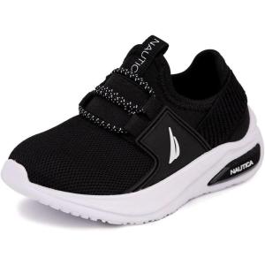 Nautica Kids Athletic Slip-On Sneakers – Comfortable Bungee Running Shoes for Boys and Girls – Stylish and Supportive Footwear for Active Kids (Big Kid/Little Kid/Toddler)(Black White-molded)
