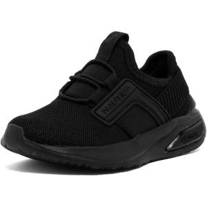 Nautica Kids Athletic Slip-On Sneakers – Comfortable Bungee Running Shoes for Boys and Girls – Stylish and Supportive Footwear for Active Kids (Big Kid/Little Kid/Toddler)(Black Mono-mavven)