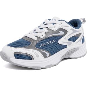 Nautica Kids Boys & Girls Lace-Up Sneakers – Athletic Shoes for Running & Walking with Cushioned Insole and Comfortable Fit for Big and Little Kids(Blue White Silver)