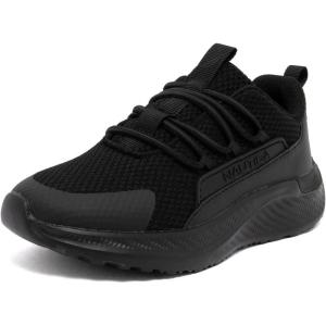 Nautica Kids Boys and Girls Athletic Slip-On Sneakers, Lightweight Bungee Running Shoes for Toddler, Little Kid, and Big Kid(Black Black-signe)