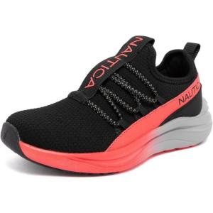 Nautica Kids Boys and Girls Athletic Slip-On Sneakers, Lightweight Bungee Running Shoes for Toddler, Little Kid, and Big Kid(Black Pink-seabert)