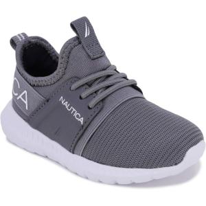 Nautica Kids Boys and Girls Athletic Slip-On Sneakers, Lightweight Bungee Running Shoes for Toddler, Little Kid, and Big Kid(Grey Tonal)