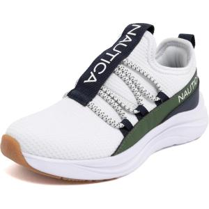 Nautica Kids Boys and Girls Athletic Slip-On Sneakers, Lightweight Bungee Running Shoes for Toddler, Little Kid, and Big Kid(Navy Green-seabert)
