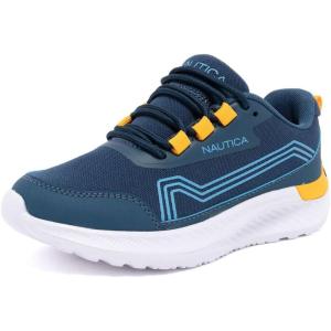 Nautica Kids Boys and Girls Athletic Slip-On Sneakers, Lightweight Bungee Running Shoes for Toddler, Little Kid, and Big Kid(Navy Orange-stellan)