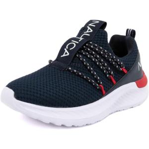 Nautica Kids Boys and Girls Athletic Slip-On Sneakers, Lightweight Bungee Running Shoes for Toddler, Little Kid, and Big Kid(Navy White Red-selah)