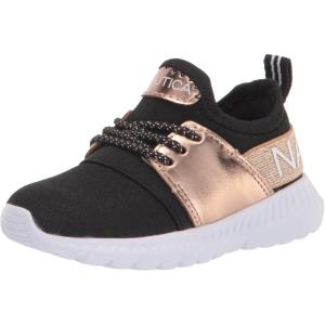 Nautica Kids Girls Metallic Fashion Sneaker Lace-Up Athletic Running Shoe I kappil I (Big Kid – Little Kid – Toddler)(Rose Gold Black)