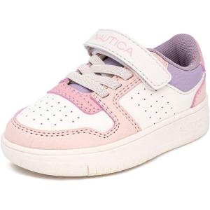 Nautica Kids Girls Sneakers with Adjustable Strap and Bungee Straps | Comfortable Casual Shoes (Toddler/Little Kid)(Coral Pink)