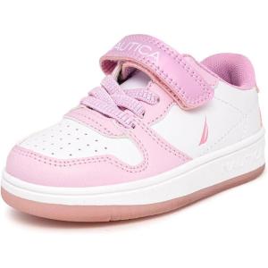 Nautica Kids Girls Sneakers with Adjustable Strap and Bungee Straps | Comfortable Casual Shoes (Toddler/Little Kid)(Pink)