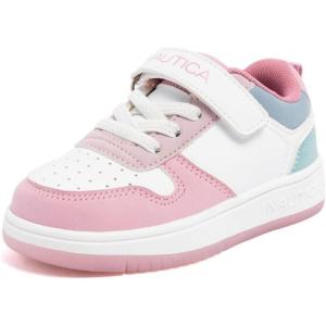 Nautica Kids Girls Sneakers with Adjustable Strap and Bungee Straps | Comfortable Casual Shoes (Toddler/Little Kid)(Pink White Teal)
