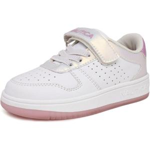 Nautica Kids Girls Sneakers with Adjustable Strap and Bungee Straps | Comfortable Casual Shoes (Toddler/Little Kid)(White Pink-stafford)
