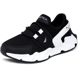 Nautica Kids Running Sneakers | Comfortable Shoes for Boys and Girls | Sizes for Big & Little Kids -(Lace-Up/Bungee) Manalapin(Black White-mikyle)
