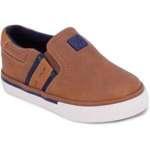 Nautica Kids Slip-On Sneakers – Casual Low-Top Shoes for Boys and Girls – Comfortable Athletic Style for School, Play, and Everyday Wear – Toddler/Little Kid/Big Kid Sizes(Tan Ivory)