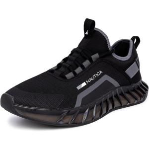 Nautica Men’s Casual Fashion Sneakers – Lightweight Lace-Up Athletic Walking Shoes for Gym & Tennis, Comfortable(Black/Grey)