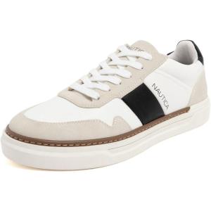 Nautica Men’s Classic Lace-Up Low Top Fashion Sneaker Loafer – Stylish and Comfortable Casual Shoe(White Black-spence)