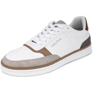 Nautica Men’s Classic Lace-Up Low Top Fashion Sneaker Loafer – Stylish and Comfortable Casual Shoe(White Grey Tan-hoyt)