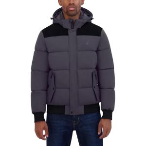 Nautica Men’s Lightweight Mix Media Bomber Jacket – Mechanical Stretch Water-Resistant Coat(Metal Grey)