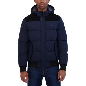 Nautica Men’s Lightweight Mix Media Bomber Jacket – Mechanical Stretch Water-Resistant Coat(Navy)