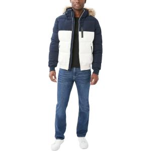 Nautica Men’s Midweight Faux Memory Puffer Jacket –Adjustable Hood Insulated Quilted Winter Coat(Sail)