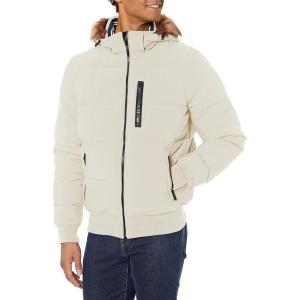 Nautica Men’s Midweight Faux Memory Puffer Jacket –Adjustable Hood Insulated Quilted Winter Coat(Sailcrm)