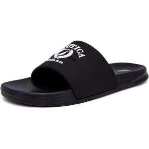 Nautica Men’s Open Toe Slide Sandals – Comfortable Indoor & Outdoor Shower Slippers(Black White Porter)