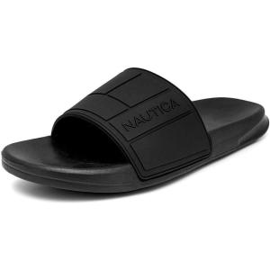 Nautica Men’s Open Toe Slide Sandals – Comfortable Indoor & Outdoor Shower Slippers(Black-bower Mono)