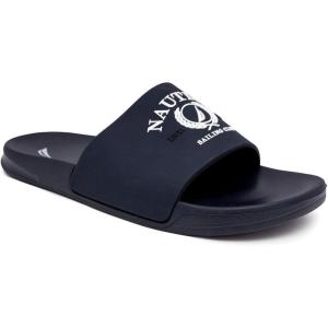 Nautica Men’s Open Toe Slide Sandals – Comfortable Indoor & Outdoor Shower Slippers(Navy White Porter)
