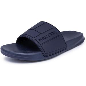 Nautica Men’s Open Toe Slide Sandals – Comfortable Indoor & Outdoor Shower Slippers(Navy-bower Mono)