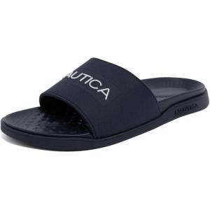 Nautica Men’s Open Toe Slide Sandals – Comfortable Indoor & Outdoor Shower Slippers(Navy-pierre)
