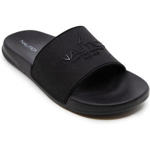 Nautica Men’s Open Toe Slide Sandals – Comfortable Indoor & Outdoor Shower Slippers(Porter Black/Black)